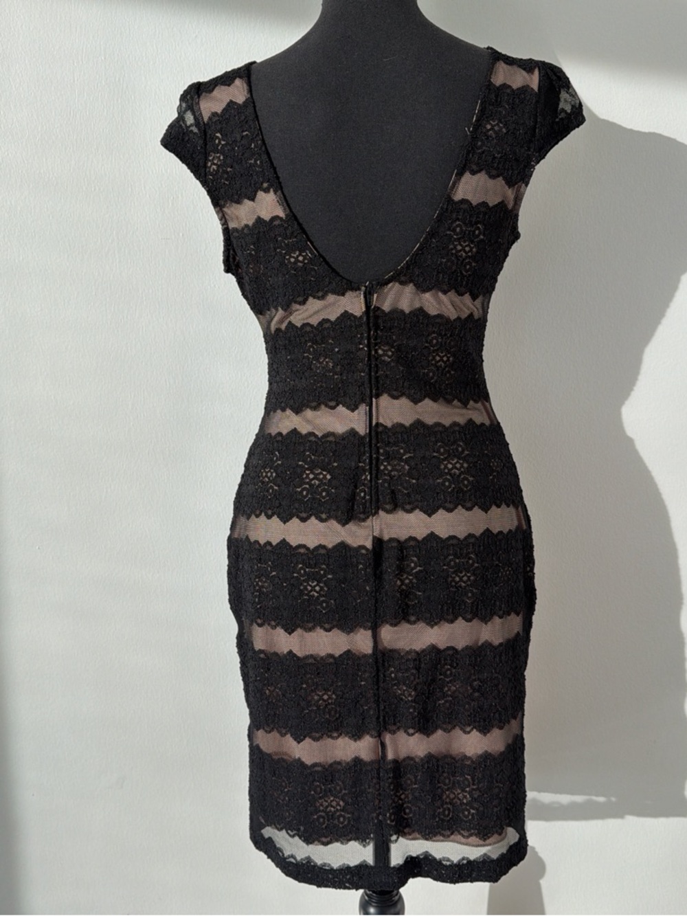 Mystic Black Lace Midi Dress with Nude Underlay - Picture 5 of 6